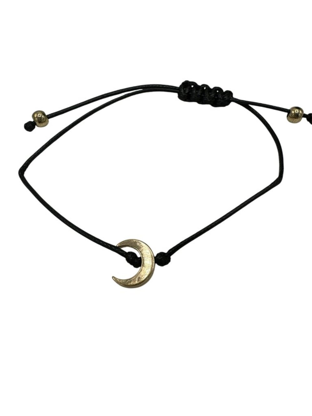 Cord Bracelet Crescent Moon Black Gold Tone Charm Witchy Boho Celestial